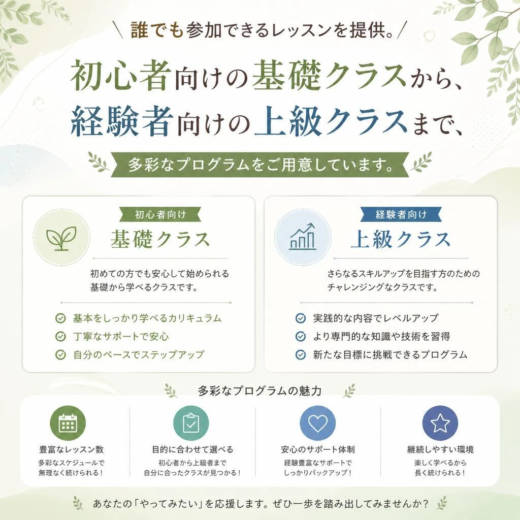 初心者からプロまで対応の多彩なプログラム
